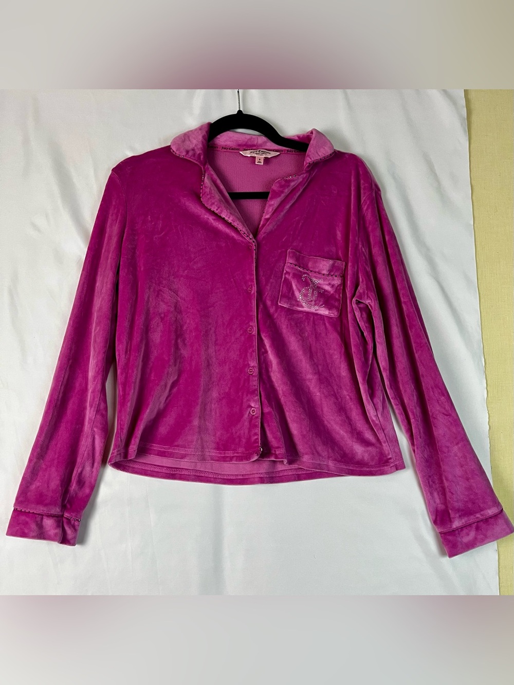 Juicy Couture Hot Pink Soft Velour Sleepwear Top S Rhinestone Logos and Trim